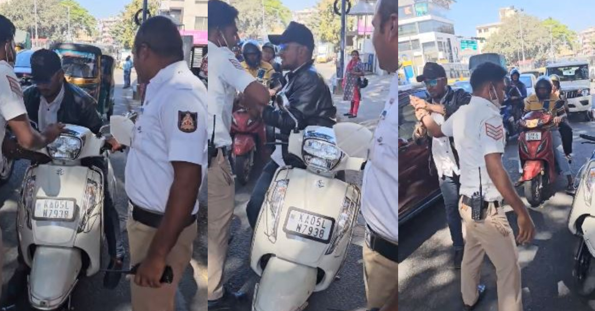 bengaluru traffic police stop scooty rider over not wearing helmet