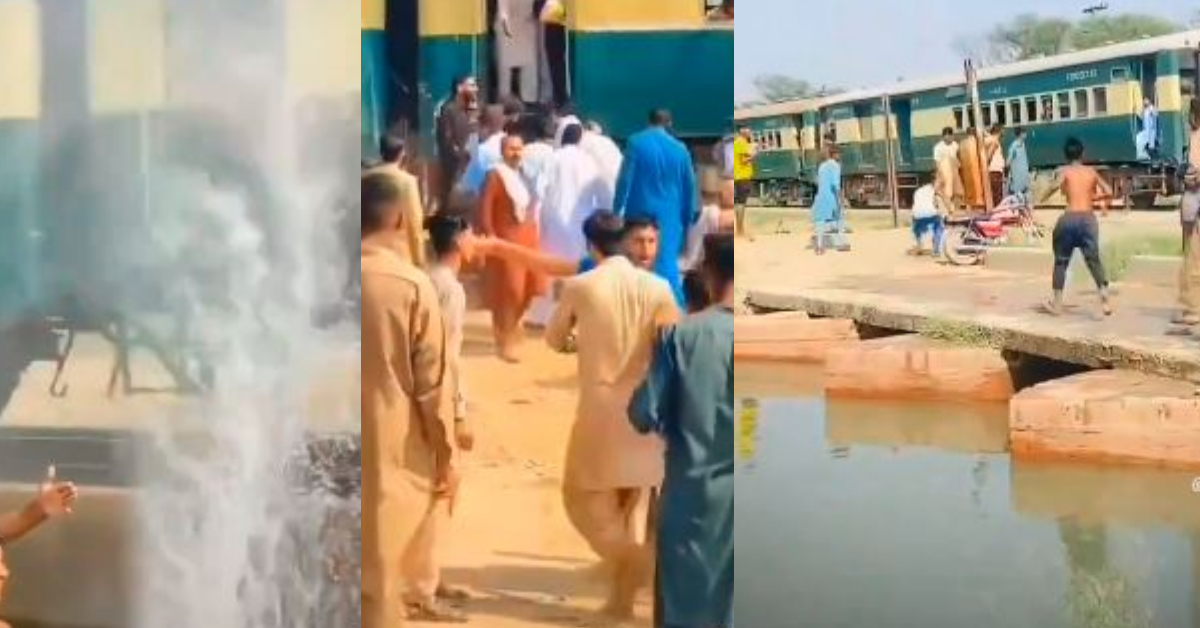Pakistani Men Splash Water on Train