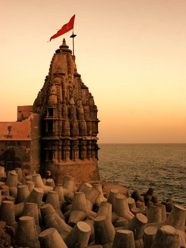 View of Shree Dwarkadhish Krishna Temple at Dwarka, Gujarat, Ind