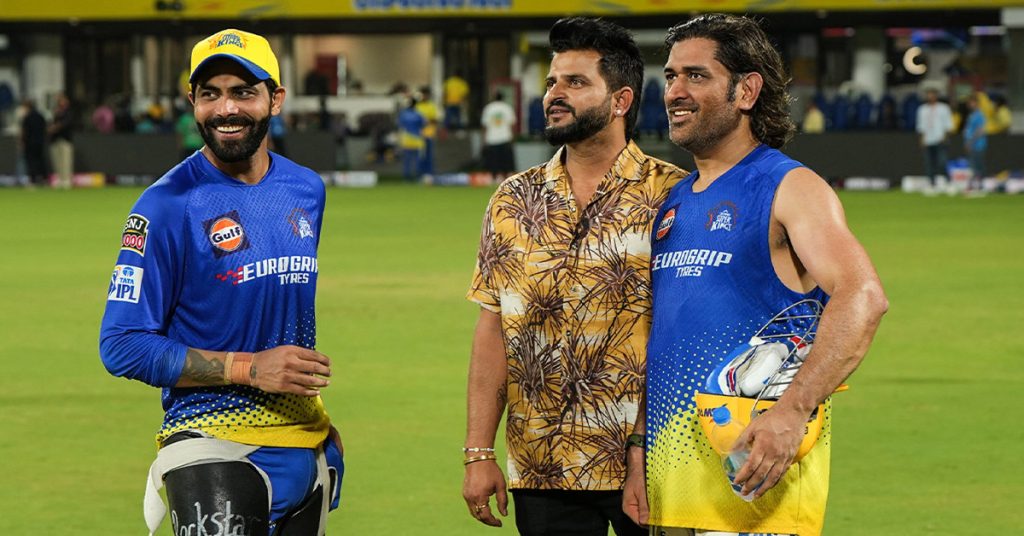 Ravindra Jadeja Suresh Raina and MS Dhoni e1726632249501