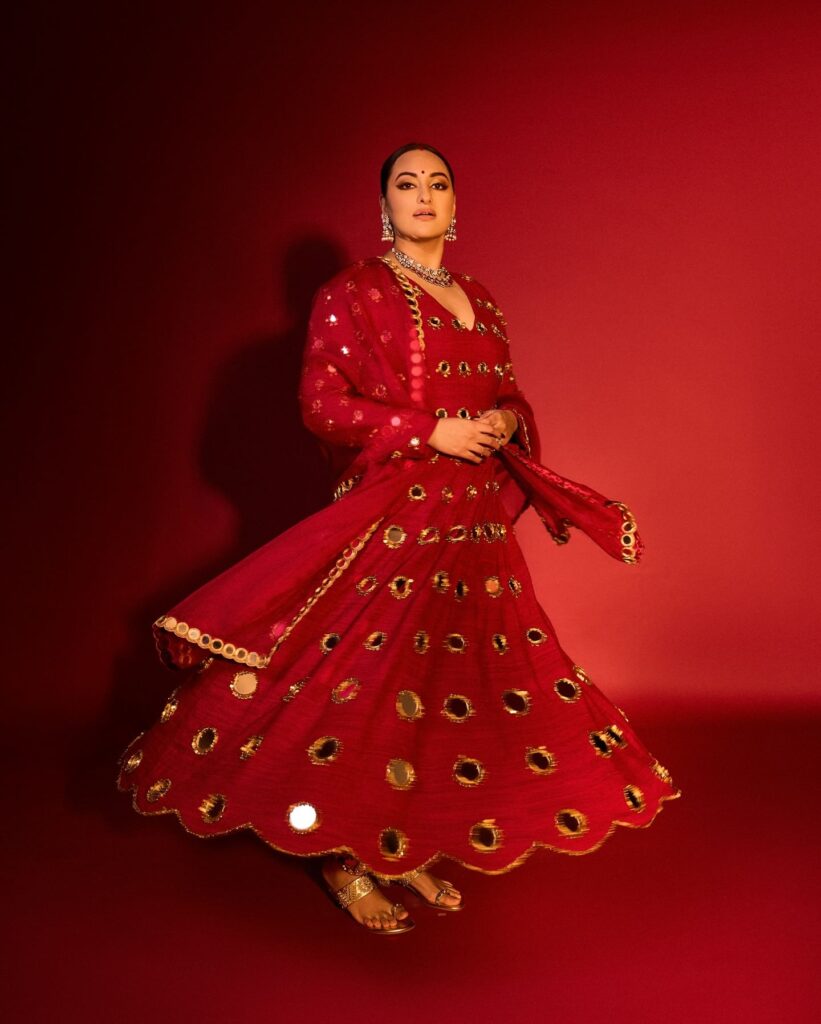 1363707 sonakshi sinha red color suite