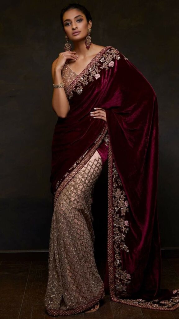 1369000 saree with velvet shawl 7