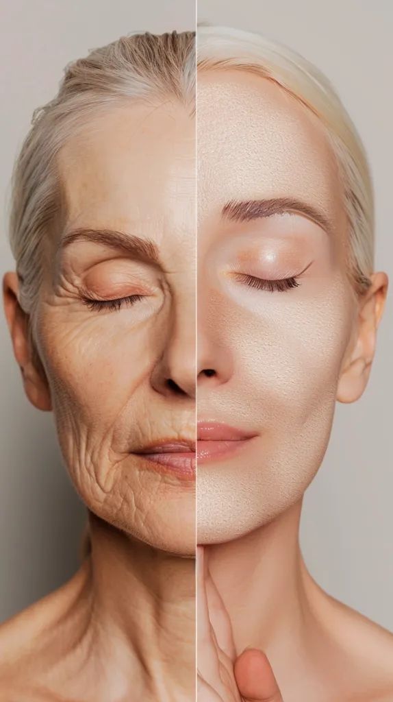1369196 Midjourney Comparison of aging effects on womans face in image