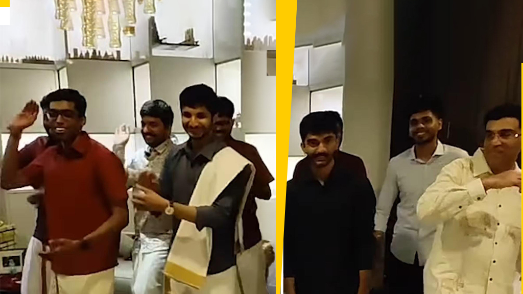 1377061 Viswanathan Anand dances with Gukesh Praggnanandhaa and Vidit Gujrathi