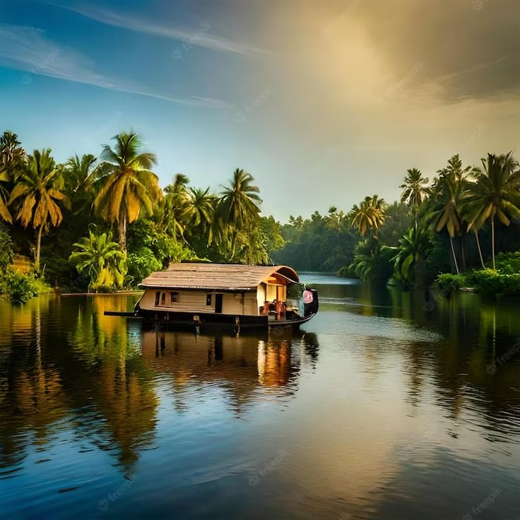 1380465 Phtoo of Houseboat in Kerala backwaters Premium AI generated image