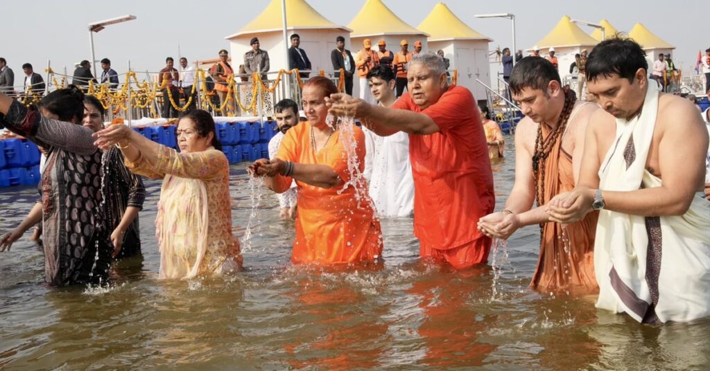 1380943 Vice President Jagdeep Dhankhar took a holy dip in Sangam