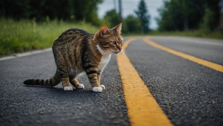 1382581 cat crossing road