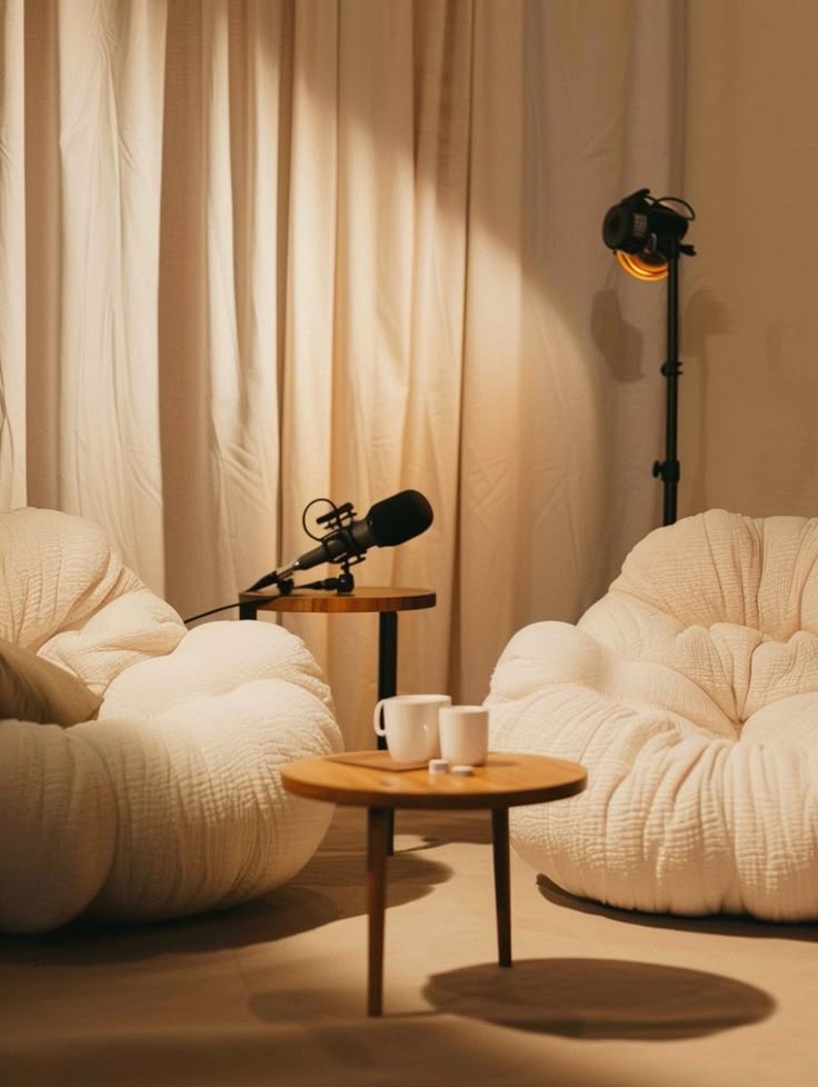 1398877 Call Her Daddy Style Cozy and Warm Minimalist Podcast Studio Setup Midjourney AI Generated Image