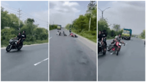 Viral Stunt Video: बीच सड़क पर स्टंट करना पड़ा भारी, बैलेंस बिगड़ने से रोड़ पर हुए चारो खाने चित