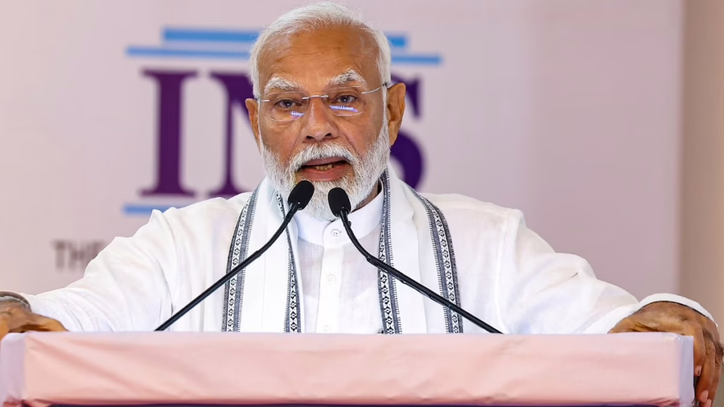 1407017 Narendra Modi addresses the gathering during the inauguration of Indian Newspaper Society INS Towers in Mumbai Saturday July 13 2024