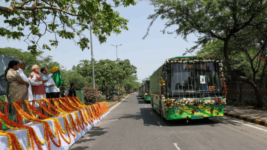 1446899 PM Modi flagged off 200 electric buses