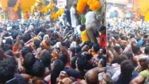 बांके बिहारी मंदिर में उमड़ी भीड़ से मचा हड़कंप, लोगों का सांस लेना हुआ मुश्किल-VIDEO